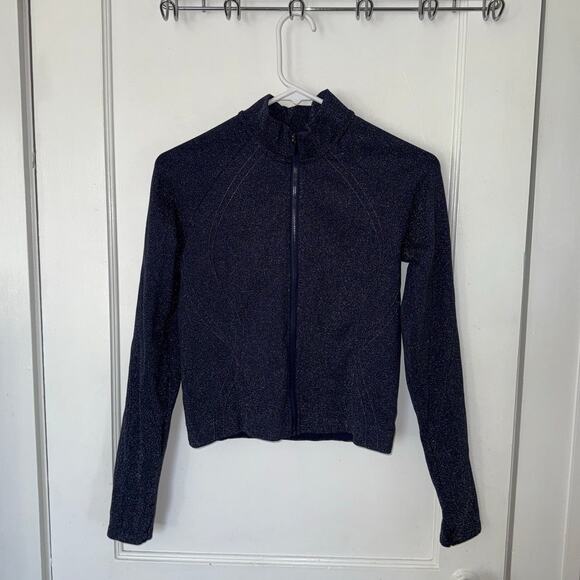 New Fabletics Seamless Lurex Jacket Deep Navy Sparkle size S - Picture 4 of 9